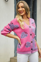 Printed V-neck Button-down Long Sleeve Cardigan (12)
