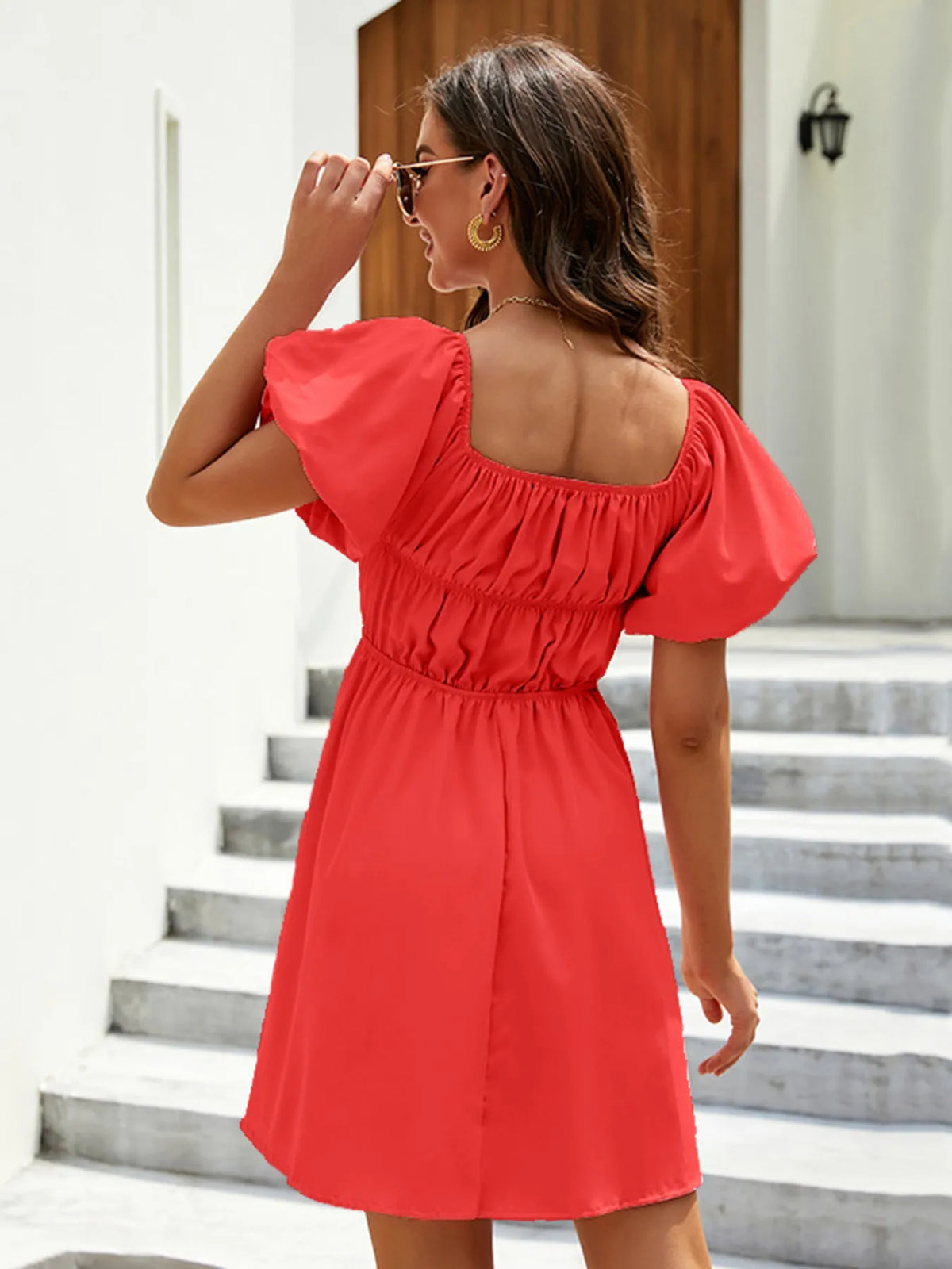 Off-shoulder Puff Sleeve Mini Dress (7)