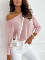 Bow Back Boat Neck Batwing Sleeve Sweater (5)