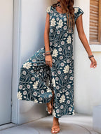 Printed Round Neck Cap Sleeve Wide Leg Jumpsuit (16)