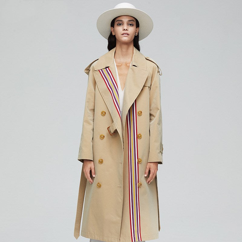 Stripes Double-breasted Trench Coat British Slim Waist photo 4