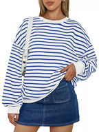 Striped Round Neck Oversized Casual Sweatshirt (20)
