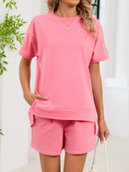 Round Neck Short Sleeve T-shirt Shorts Set (12)