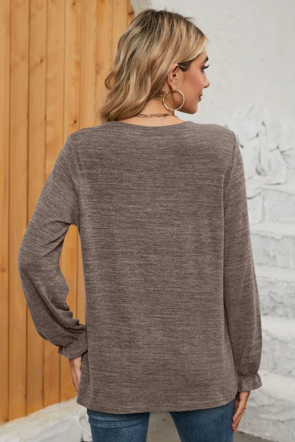 Ruched Round Neck Flounce Sleeve T-shirt (31)