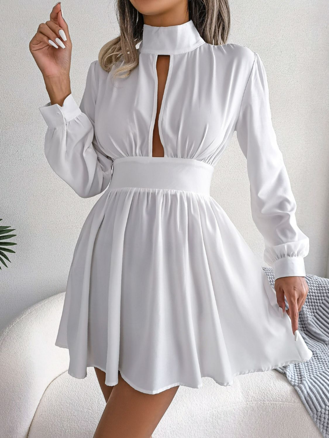 Cutout Turtleneck A-line Mini Dress (5)