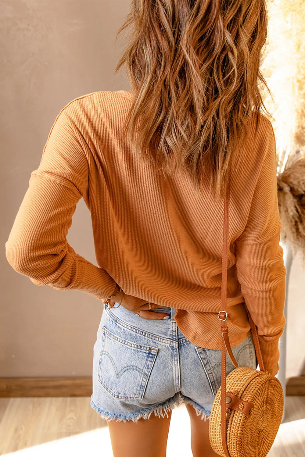 Full Size Half Button Drop Shoulder T-shirt (2)