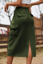Drawstring Waist Slit Denim Skirt (9)