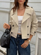 Cropped Double-breasted Raglan Sleeve Jacket