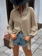 Notched Neck Balloon Sleeve Shirt (13)