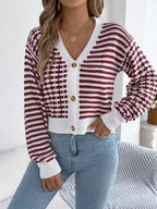 Striped Button-up Cropped Cardigan (4)