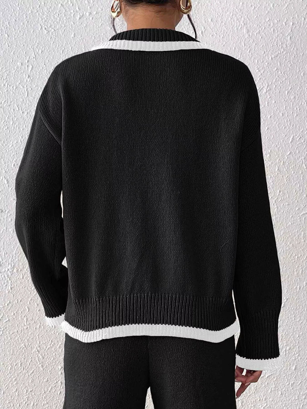 Contrast Trim Polo Collar Sweater (10)