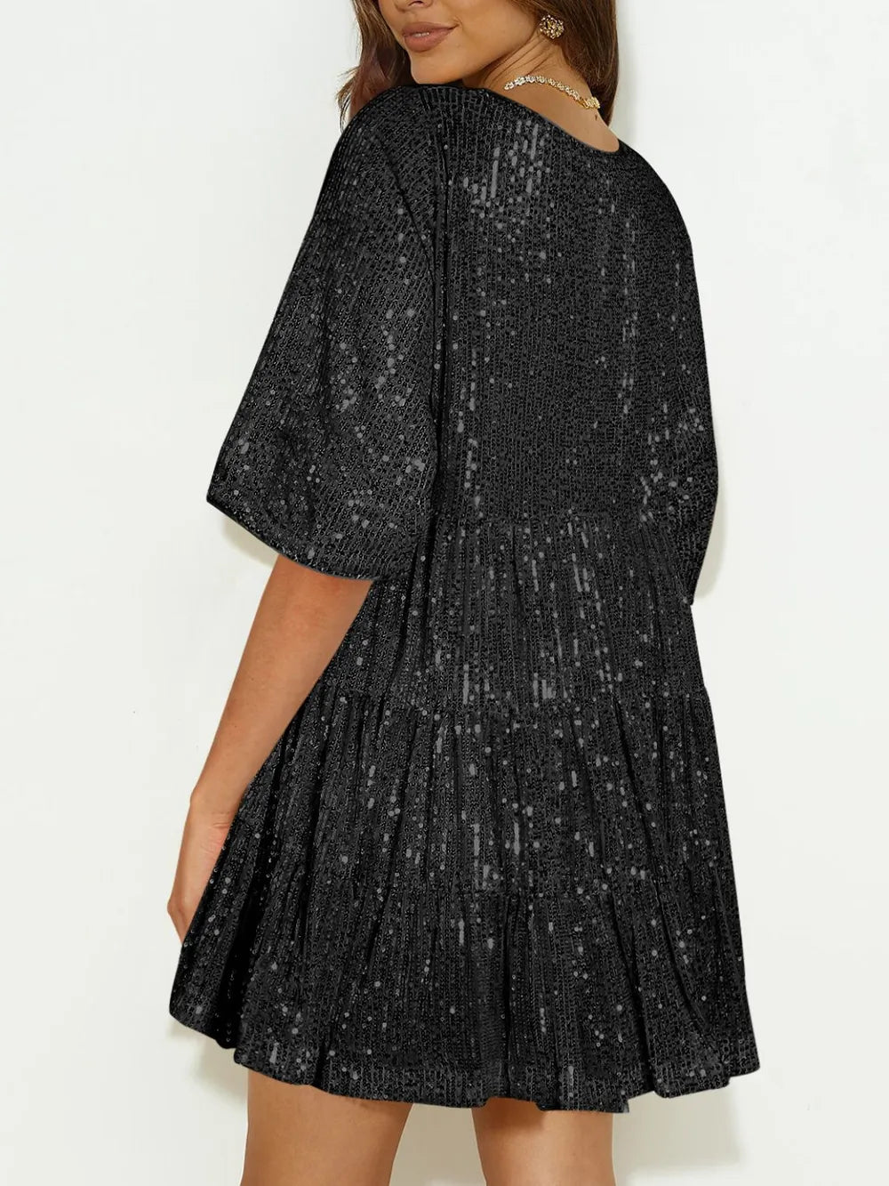 Sequin Round Neck Half Sleeve Mini Dress (23)