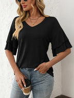 V-neck Ruffle Half Sleeve Top (16)