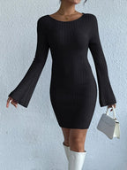 Backless Round Neck Long Sleeve Sweater Dress (9)