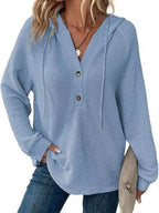 Full Size Button Detail Waffle Knit Hoodie Plus (26)