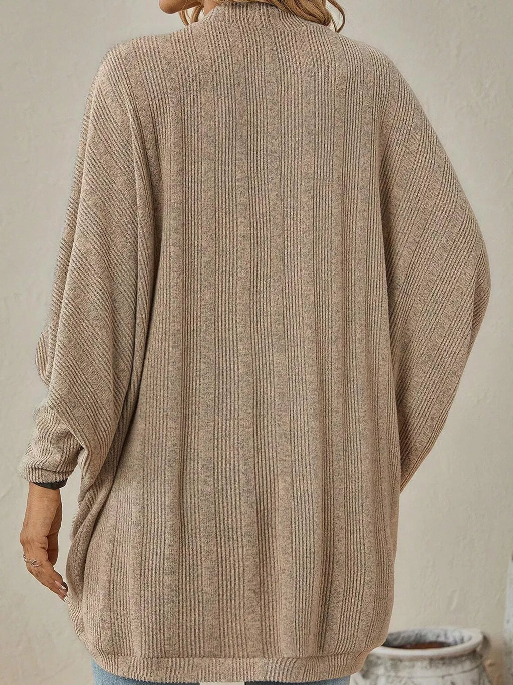 Casual Open Front Batwing Sleeve Ribbed Knit Cardigan (6)
