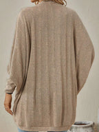 Casual Open Front Batwing Sleeve Ribbed Knit Cardigan (6)