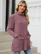 Slit Mock Neck Long Sleeve T-shirt (12)