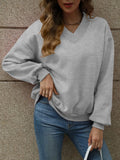V-neck Long Sleeve Dropped Shoulder Sweatshirt (6)