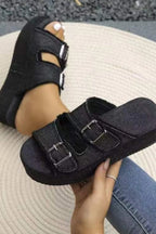 Raw Hem Wedge Buckle Sandals (2)