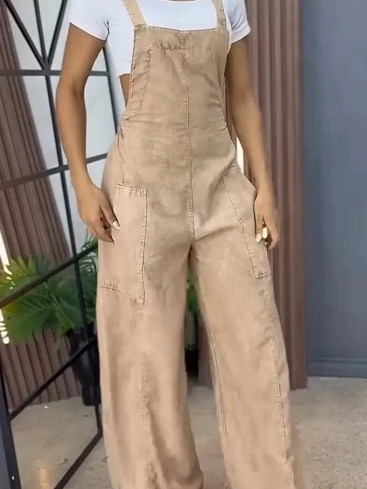Full Size Vintage Wash Wide Leg Denim Overalls Plus (10)