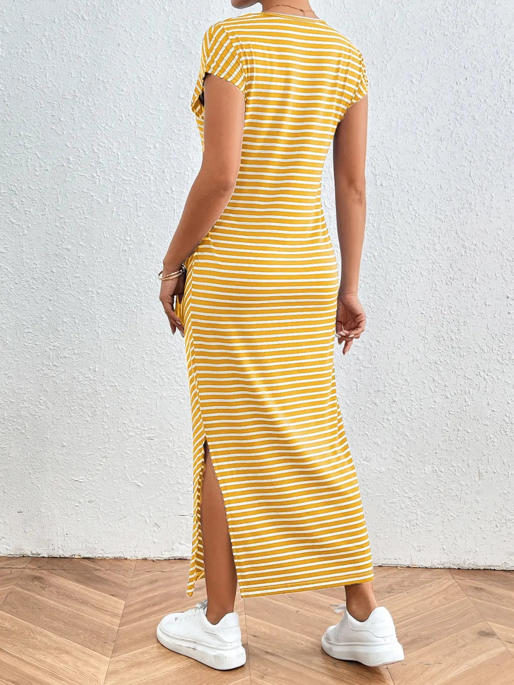 Tied Striped Round Neck Short Sleeve Tee Dress (14)