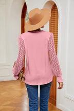 Contrast V-neck Long Sleeve Blouse (8)