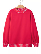 Polka Dot Trim Contrast Crew Neck Sweatshirt (9)