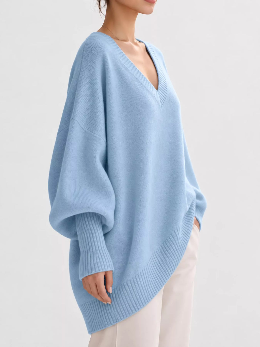 Full Size V-neck Oversized Batwing Sleeve Sweater Plus (7)