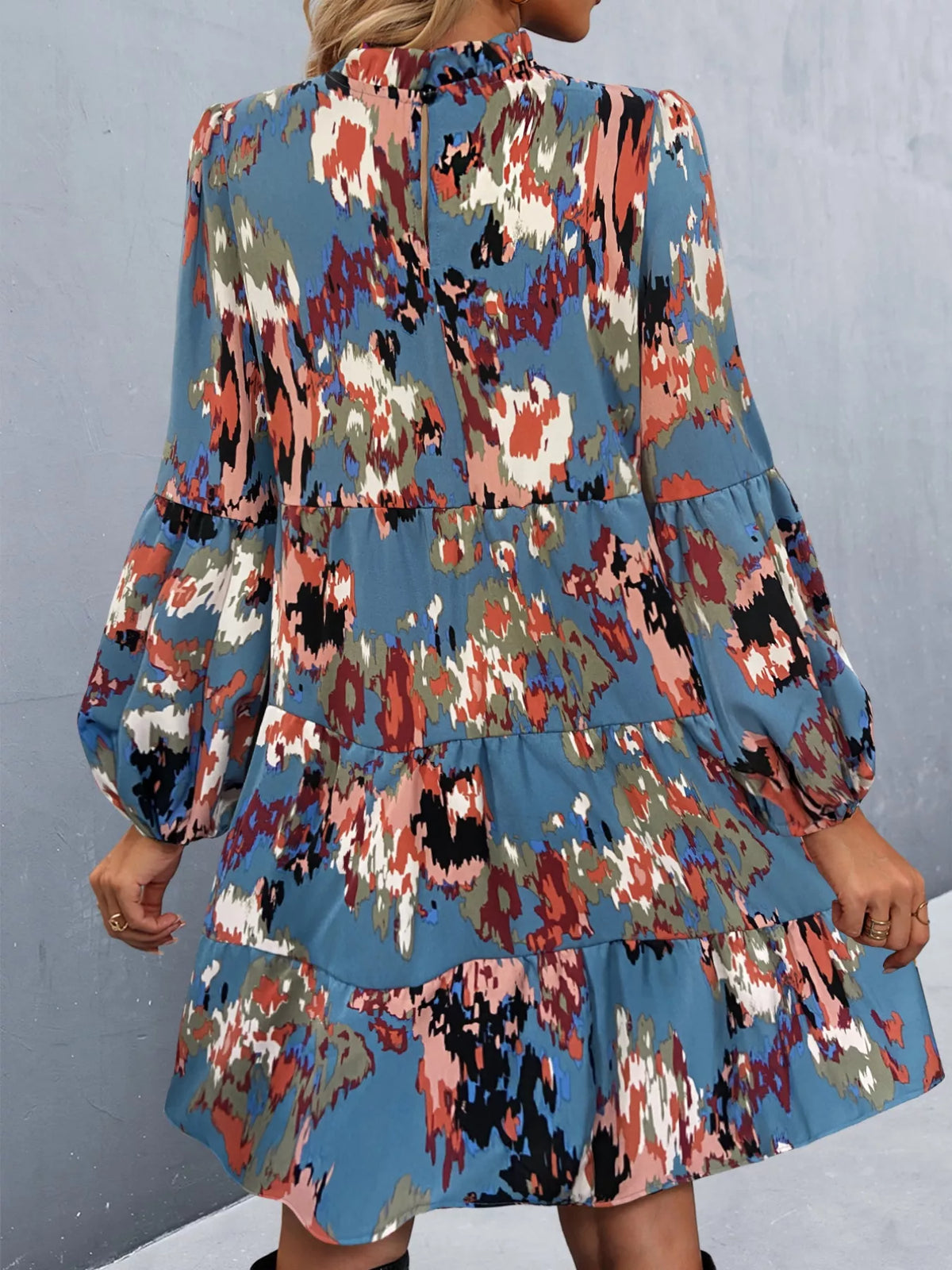 Printed Balloon Sleeve Mini Dress (22)
