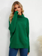 Slit Turtleneck Dropped Shoulder Sweater (3)