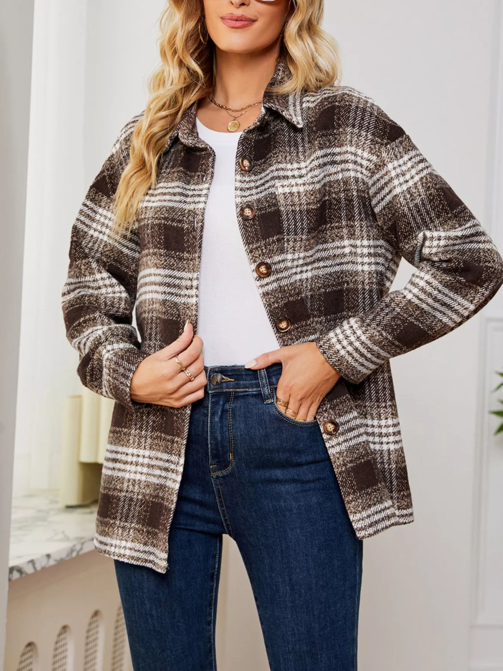 Plaid Button Up Long Sleeve Shacket (20)