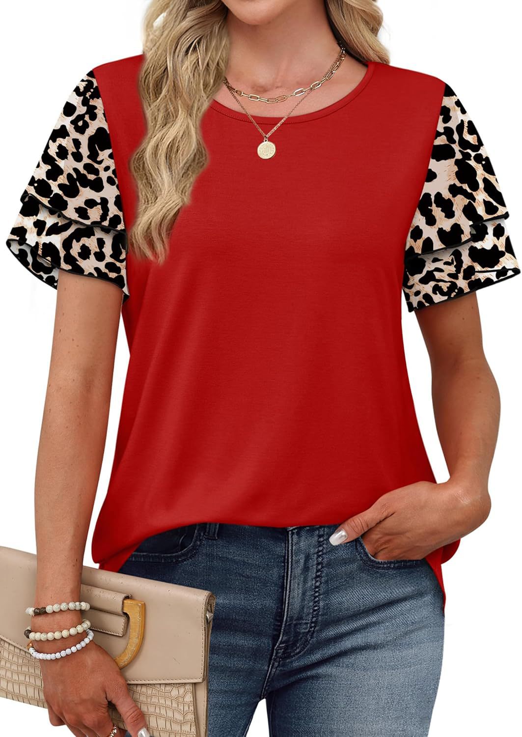 Layered Short Sleeve Round Neck T-shirt (11)