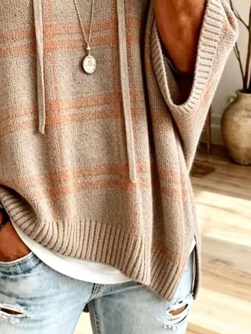 Plaid Hooded Knit Sweater (14)