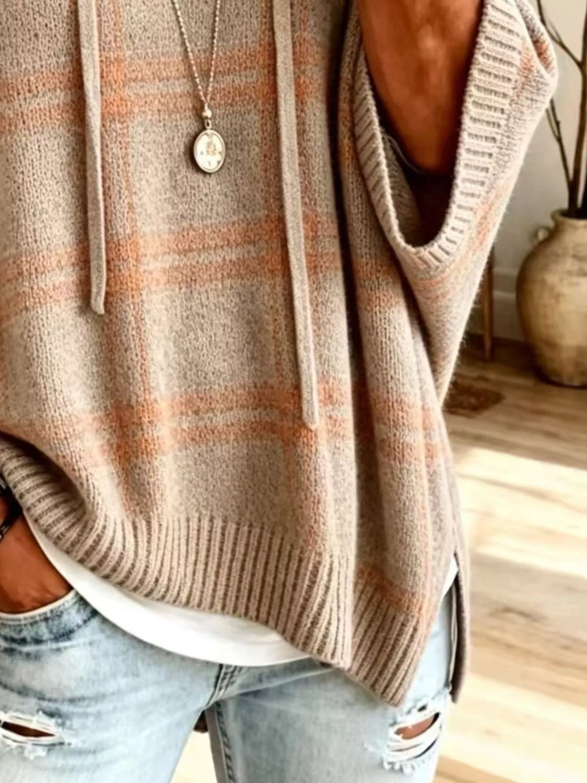 Plaid Hooded Knit Sweater (14)