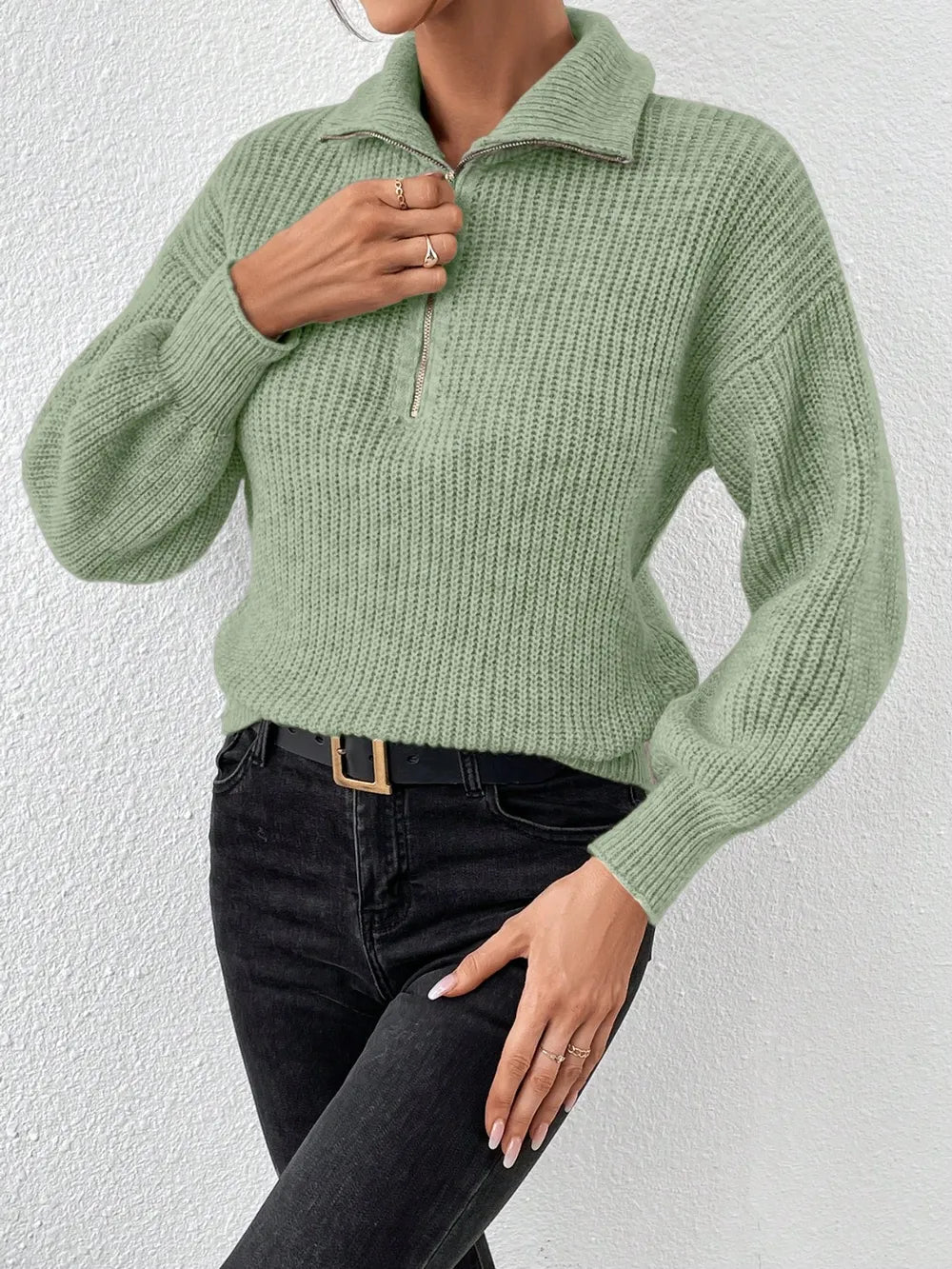 Half Zip Dropped Shoulder Sweater (12)