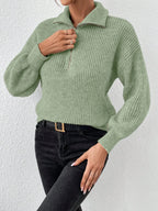 Half Zip Dropped Shoulder Sweater (12)