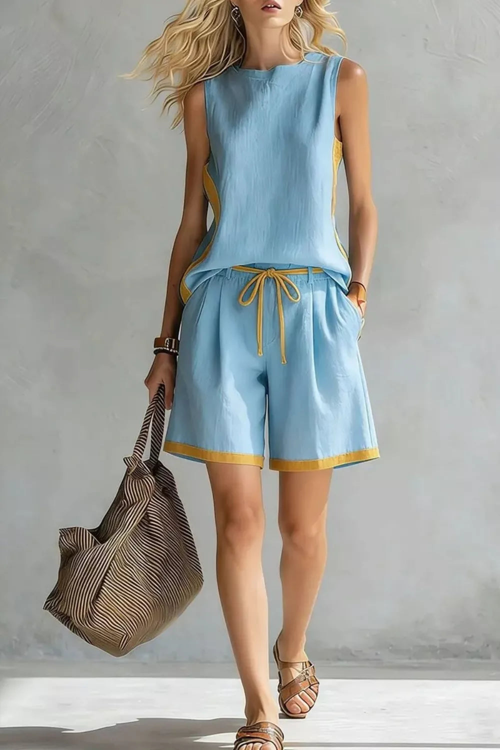 Contrast Trim Tank Shorts Set (4)