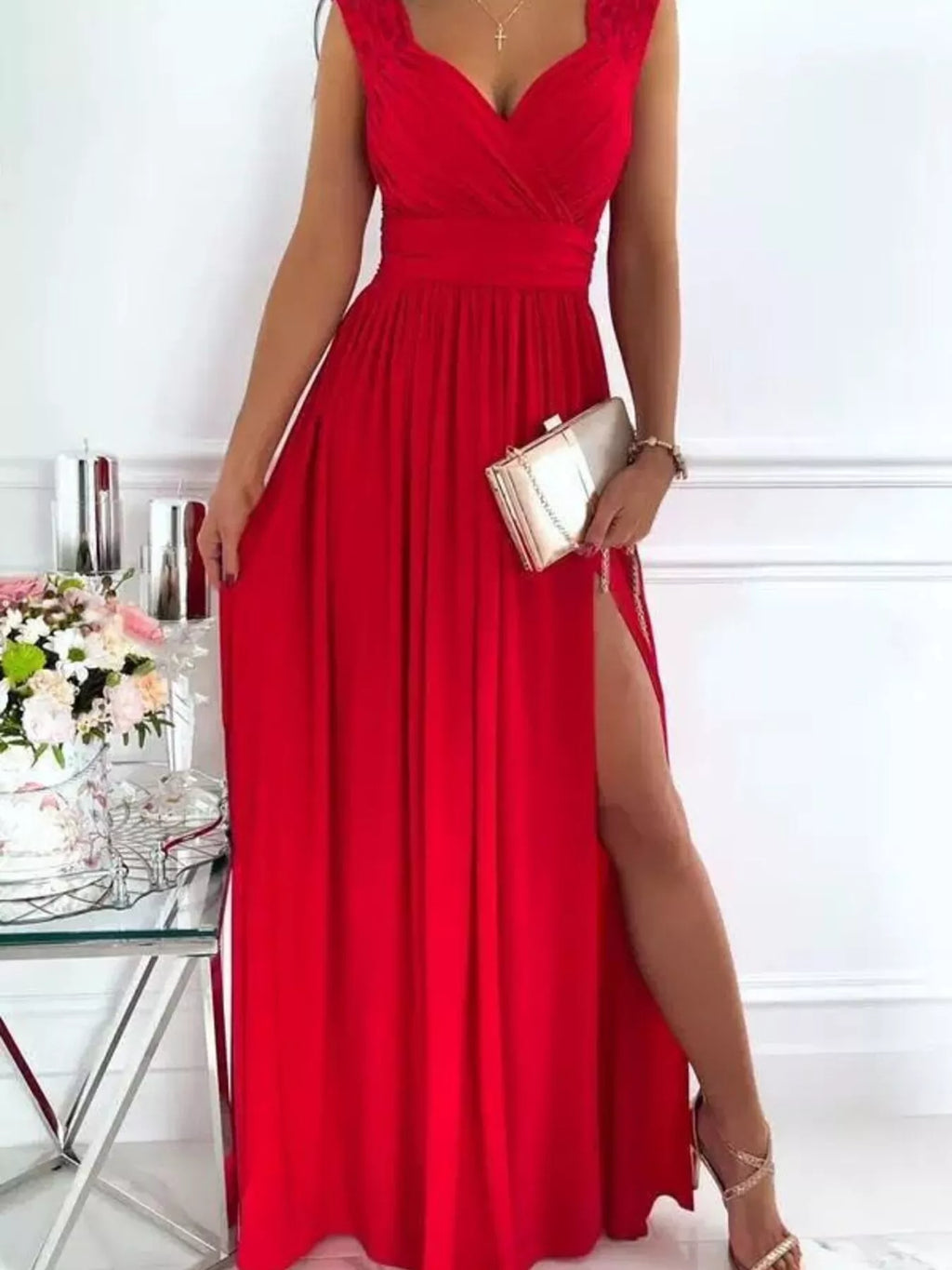 High Slit Lace Detail Maxi Dress (11)