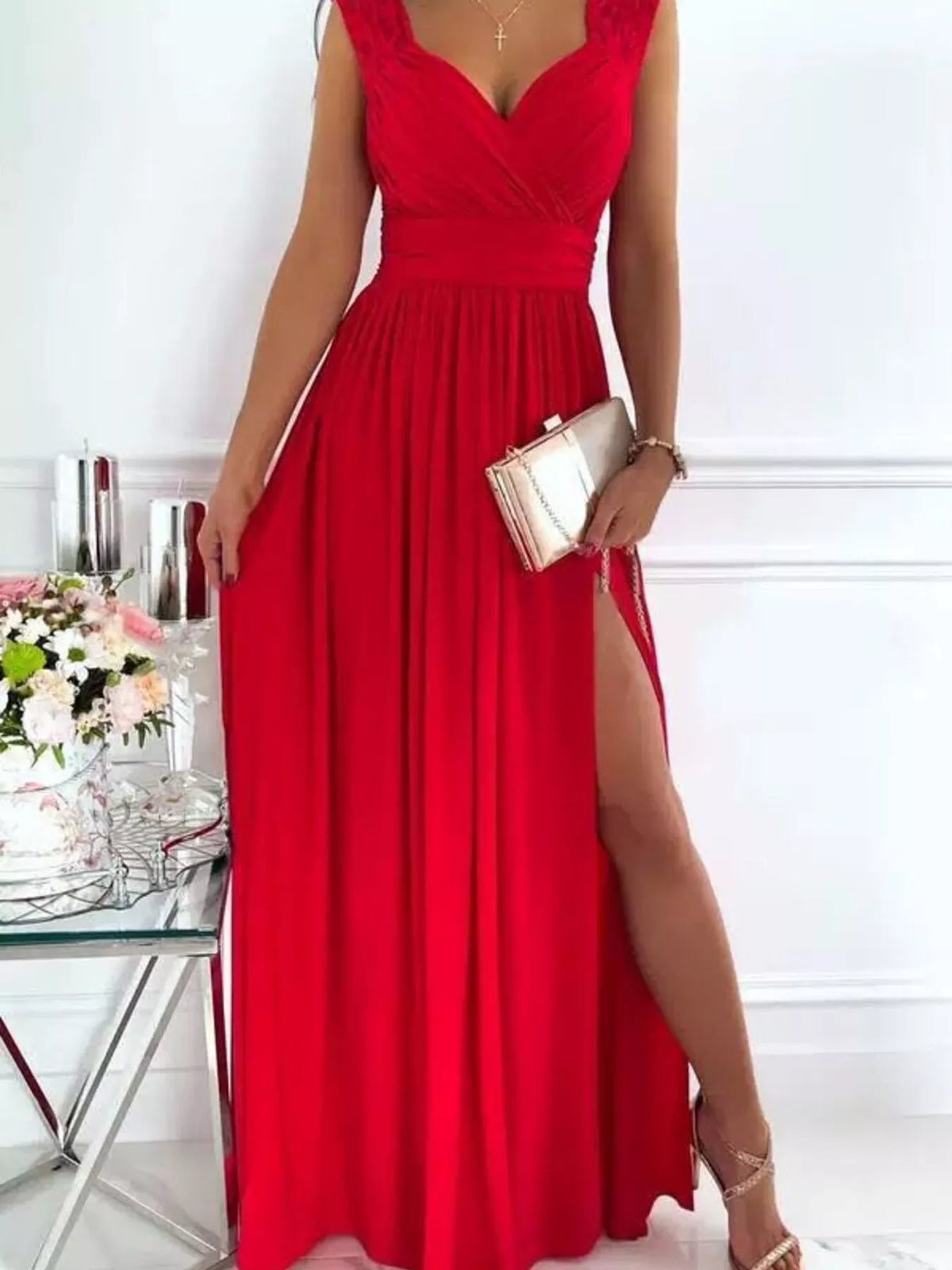 High Slit Lace Detail Maxi Dress (11)