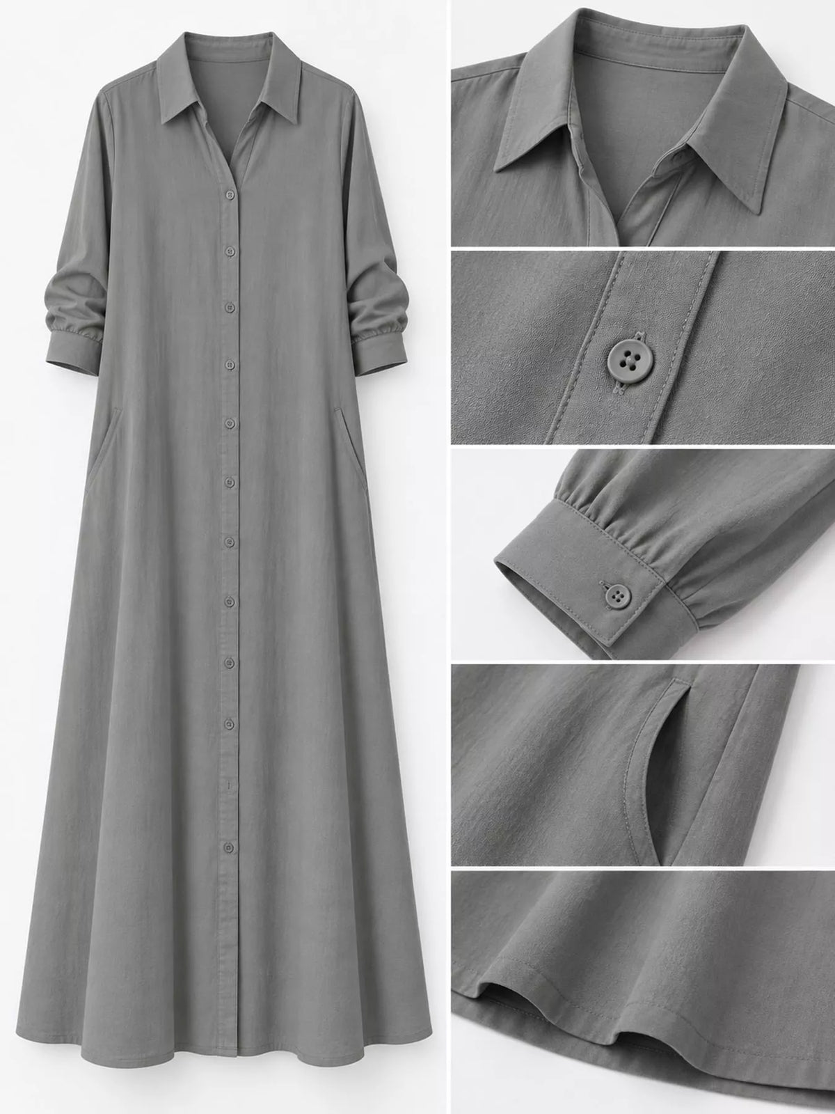 Full Size Button Front Long Sleeve Maxi Shirt Dress Plus (8)