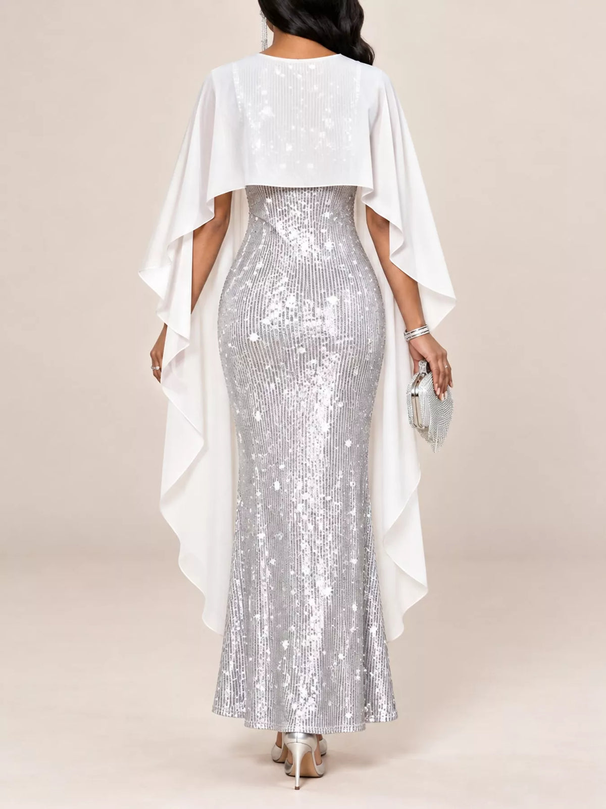 Sequin Cape Overlay Evening Dress (33)