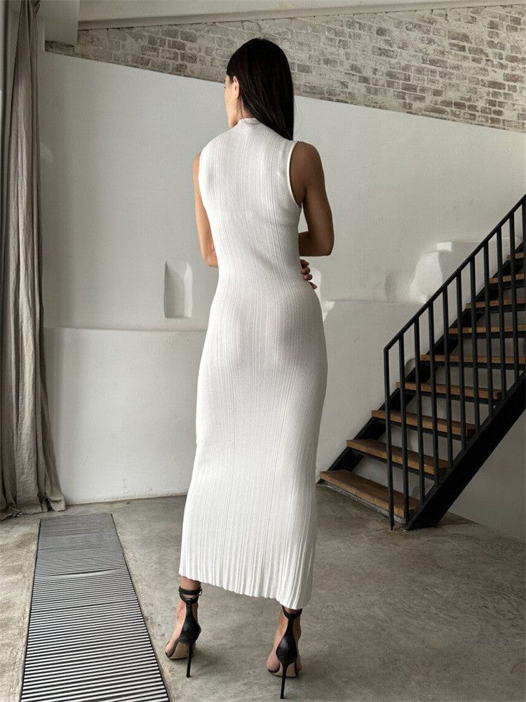 Knitted Turtleneck Sleeveless Midi Dress Elegant French photo 14