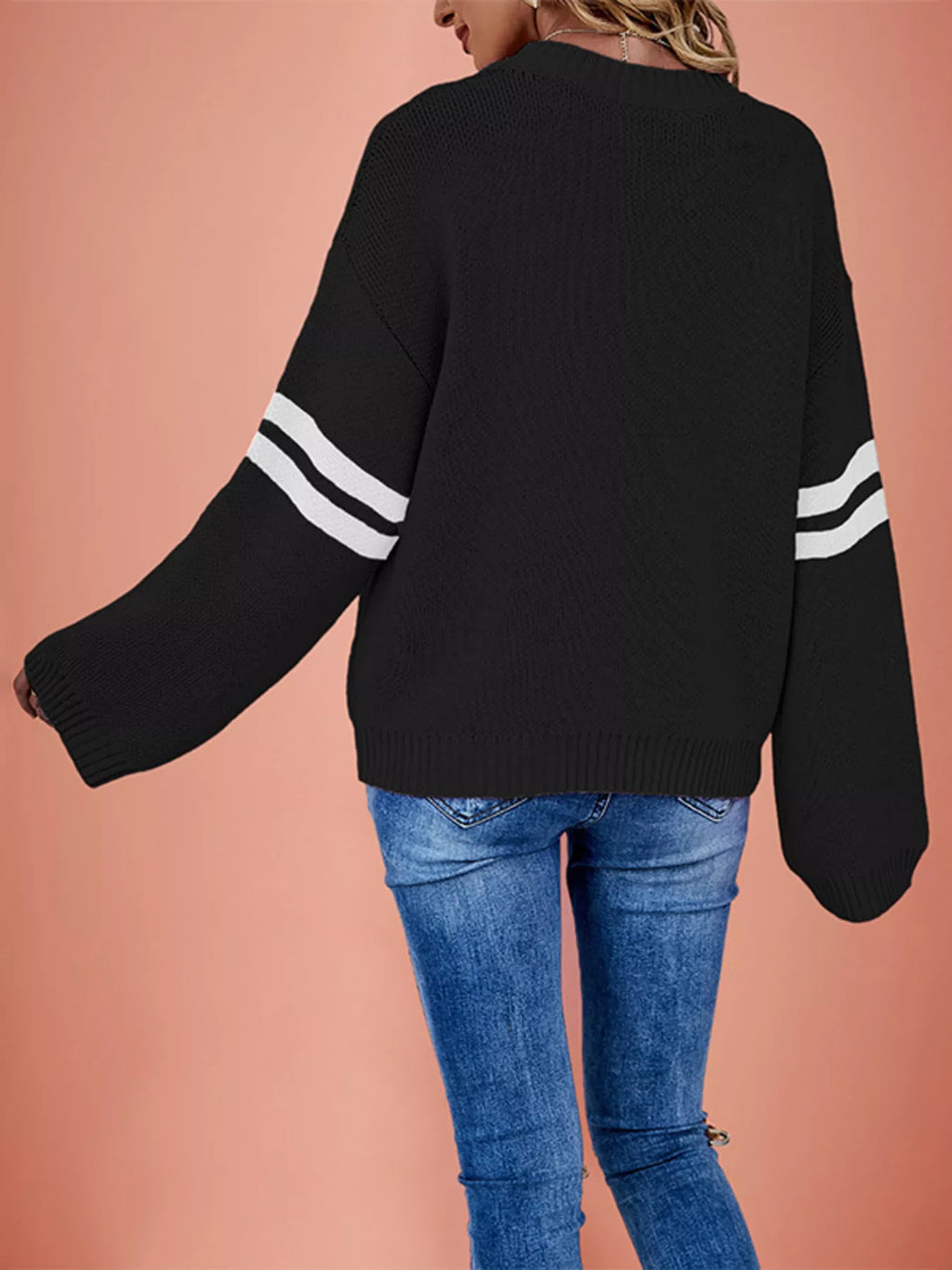 Heart Pattern Dropped Shoulder Sweater (4)