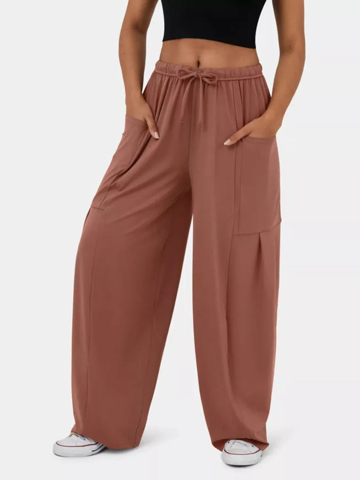 High-waisted Drawstring Wide-leg Pants (13)