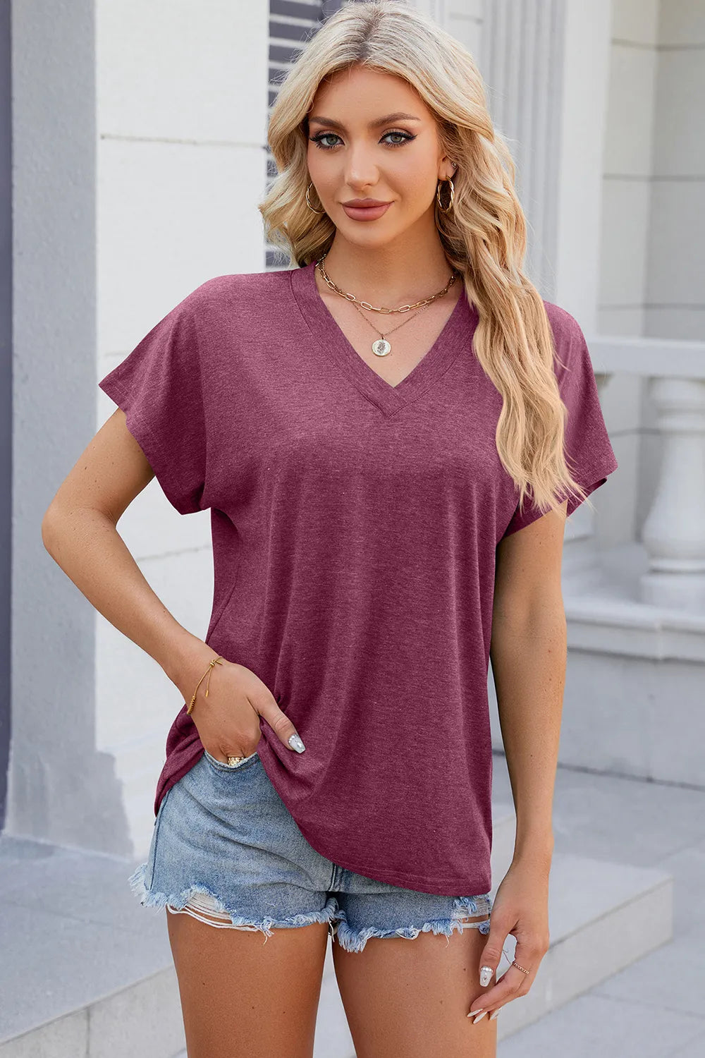 V-neck Short Sleeve T-shirt (22)