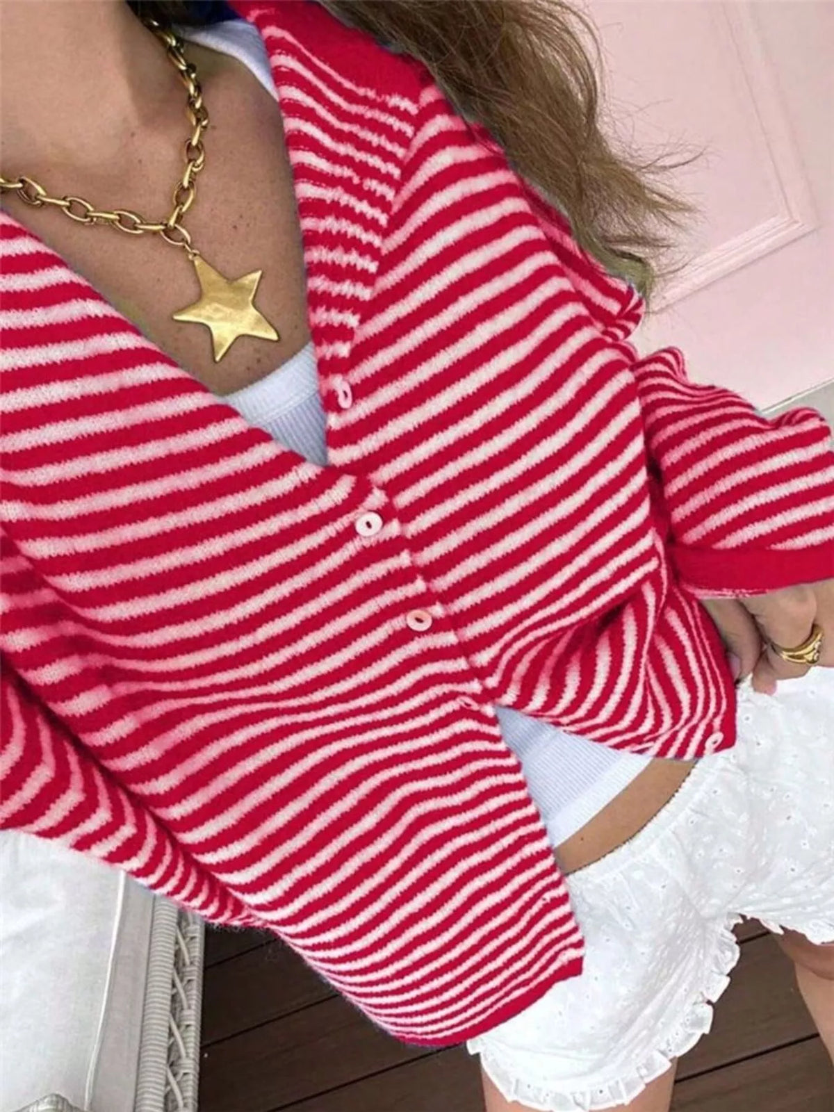 Striped Knit Button Up Cardigan (3)