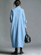 Full Size Loose-fit Mock Neck Midi Dress Pockets Plus (19)