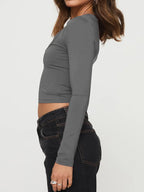 Scoop Neck Long Sleeve Cropped T-shirt (14)
