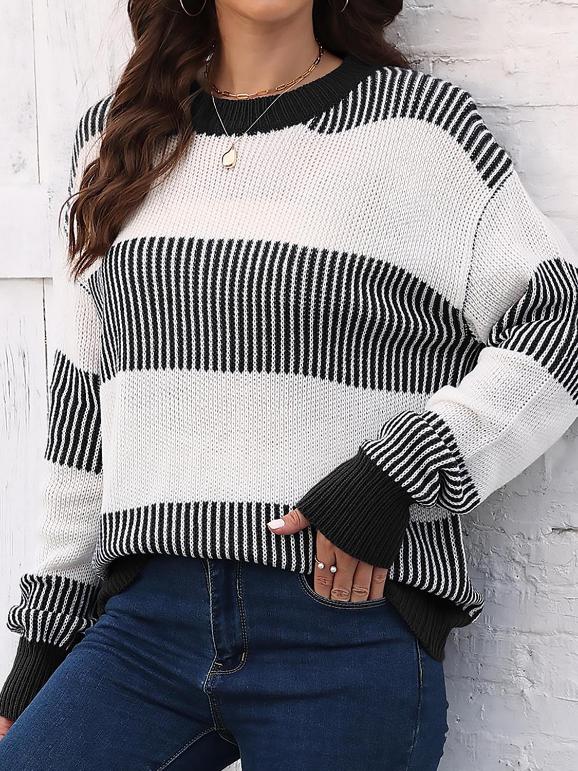 Full Size Round Neck Drop Shoulder Sweater (8)